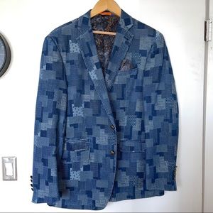 TALLIA MENS DENIM PATCHWORK BLAZER 42R